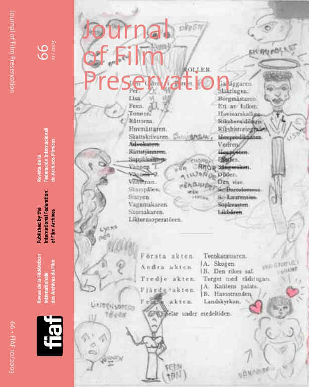 JOURNAL OF FILM PRESERVATION magazine side cover Issue 66 October 2003