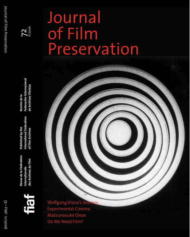 JOURNAL OF FILM PRESERVATION magazine side cover Issue 72 November 2006