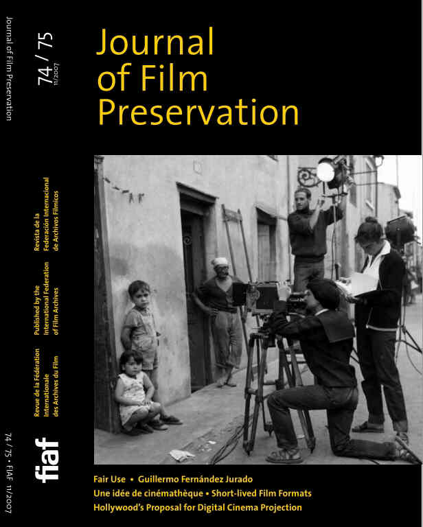 JOURNAL OF FILM PRESERVATION magazine side cover Issue 74-5 November 2007