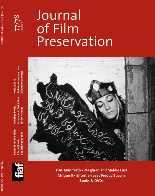 JOURNAL OF FILM PRESERVATION magazine side cover Issue 77-8 October 2008