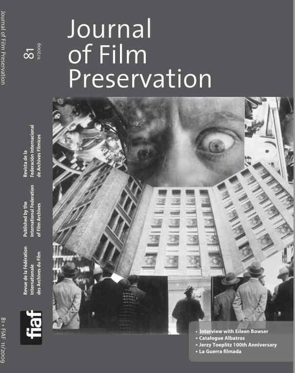 JOURNAL OF FILM PRESERVATION magazine side cover Issue 81 November 2009