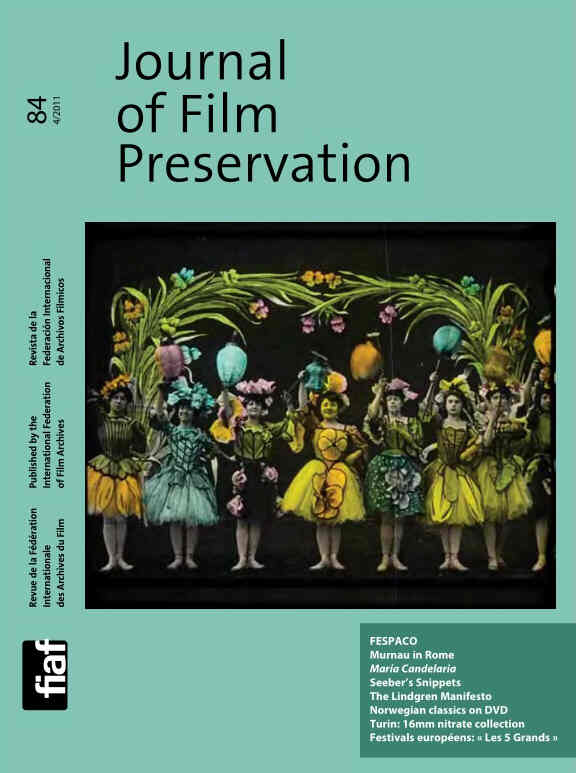 JOURNAL OF FILM PRESERVATION magazine side cover Issue 84 April 2011