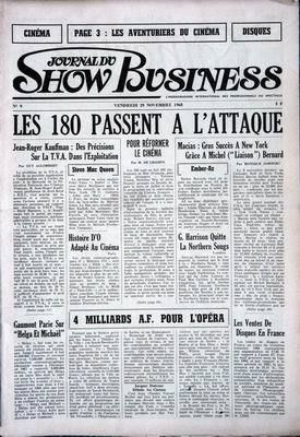 JOURNAL DU SHOW BUSINESS magazine side cover Issue 9 29 November 1968