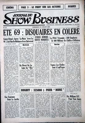 JOURNAL DU SHOW BUSINESS magazine side cover Issue 39 18 July 1969