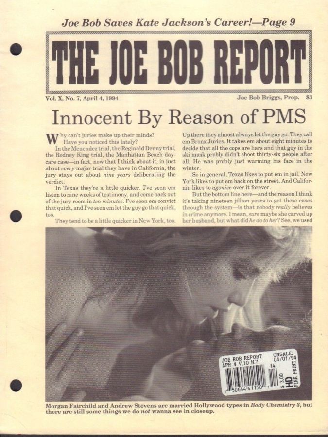 JOE BOB REPORT magazine side cover  Vol 10 No 7 4 April 1994