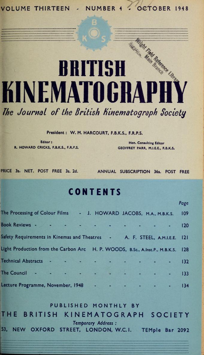 JOURNAL OF THE BRITISH KINEMATOGRAPH SOCIETY magazine side cover October 1948
