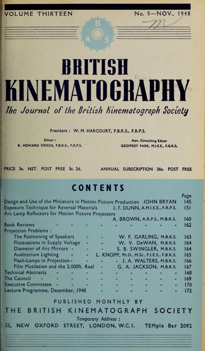 JOURNAL OF THE BRITISH KINEMATOGRAPH SOCIETY magazine side cover November 1948