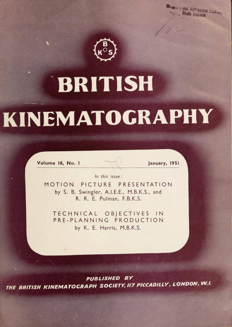 JOURNAL OF THE BRITISH KINEMATOGRAPH SOCIETY magazine side cover January 1951