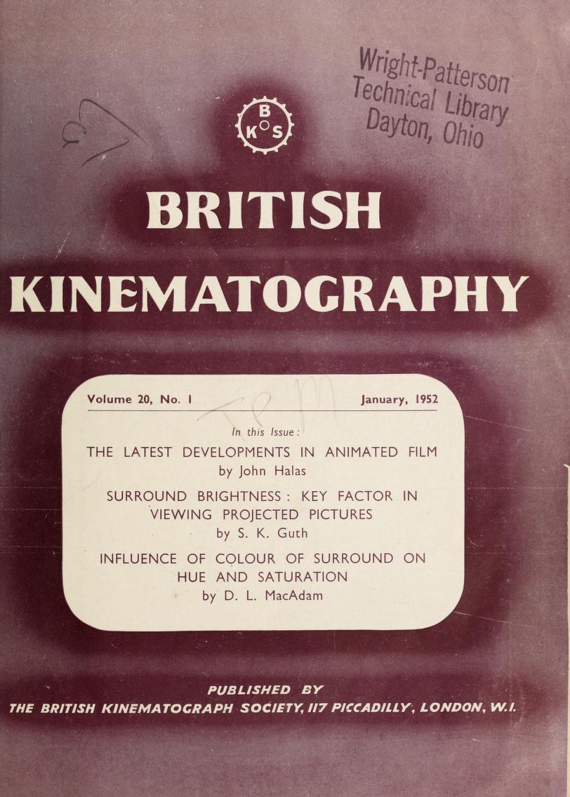 JOURNAL OF THE BRITISH KINEMATOGRAPH SOCIETY magazine side cover January 1952