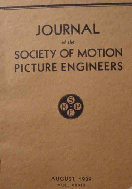 JOURNAL OF THE SOCIETY OF MOTION PICTURE ENGINEERS magazine side cover  August 1939
