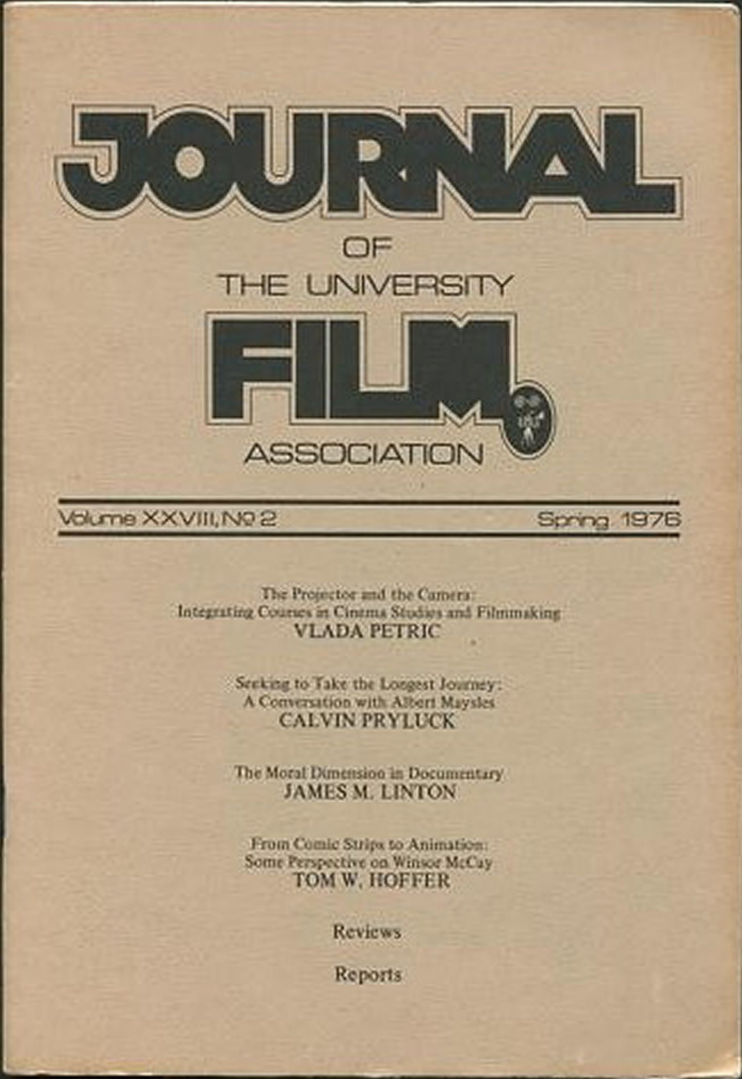 JOURNAL OF THE UNIVERSITY FILM AND VIDEO ASSOCIATION magazine side cover Spring 1976