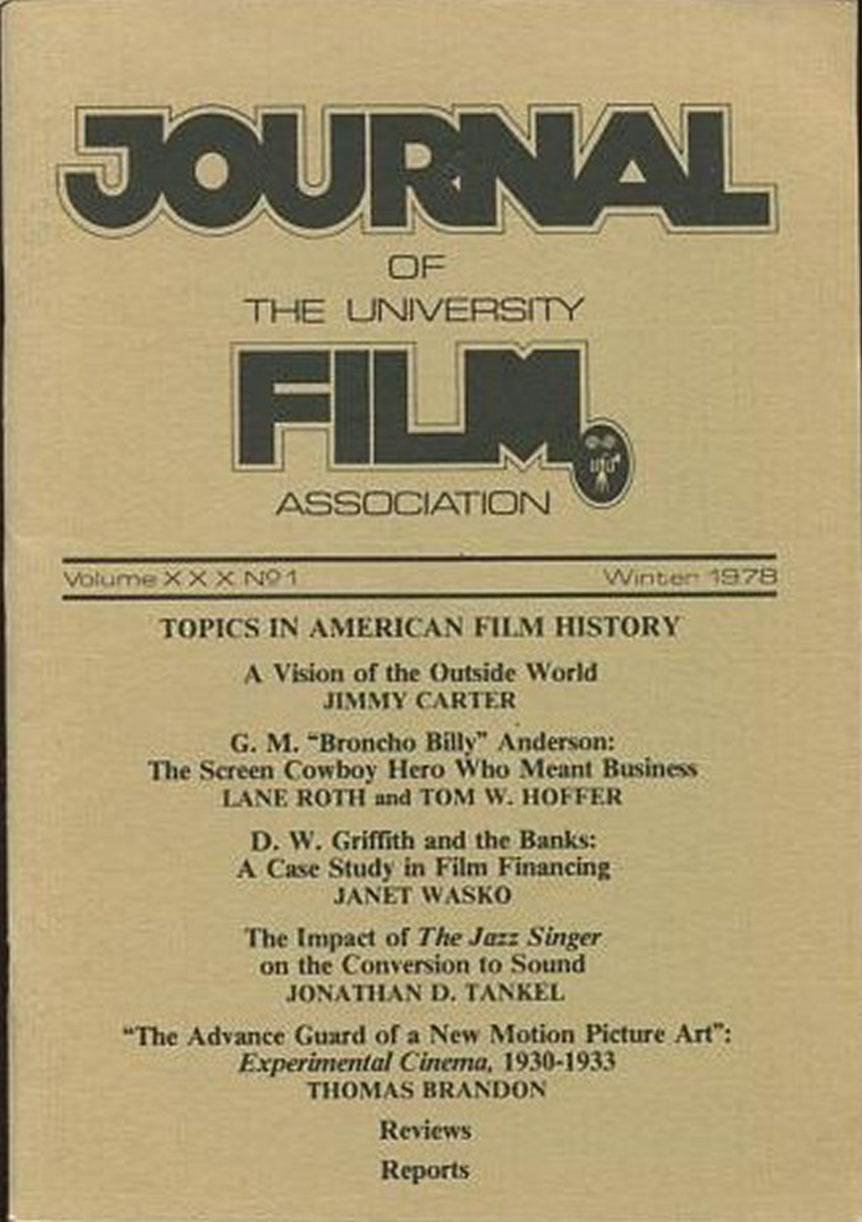 JOURNAL OF THE UNIVERSITY FILM AND VIDEO ASSOCIATION magazine side cover Winter 1978