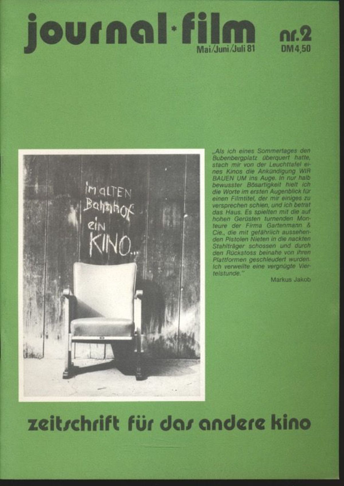 JOURNAL FILM magazine side cover Issue 2  May/July 1981