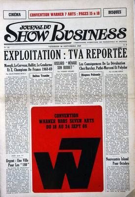 JOURNAL DU SHOW BUSINESS magazine side cover Issue 43 26 September 1969