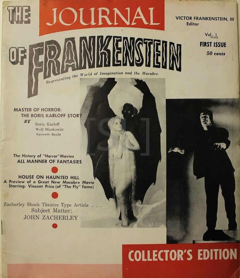 JOURNAL OF FRANKENSTEIN magazine side cover Issue 1  1959