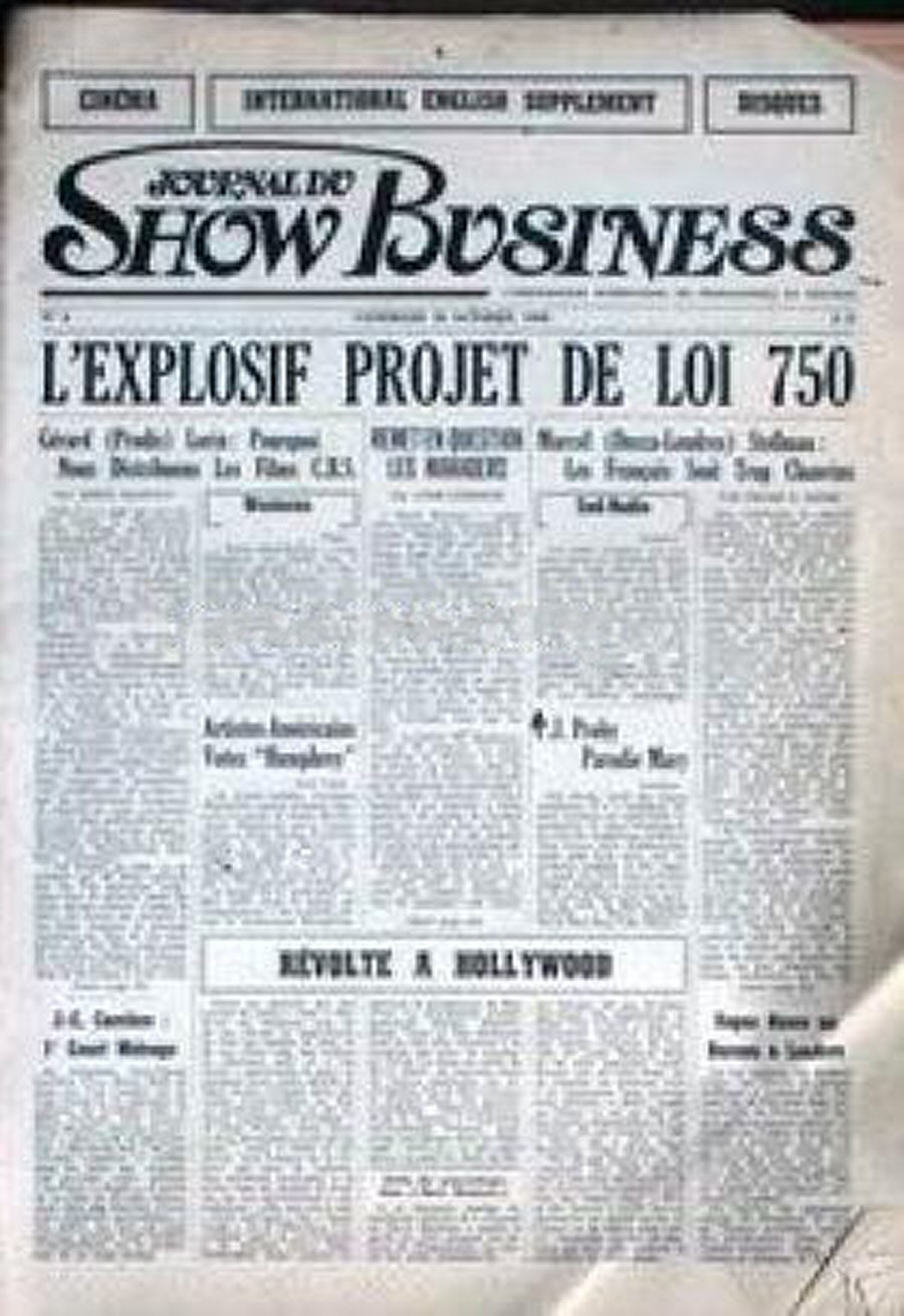 JOURNAL DU SHOW BUSINESS magazine side cover Issue 3 18 October 1968