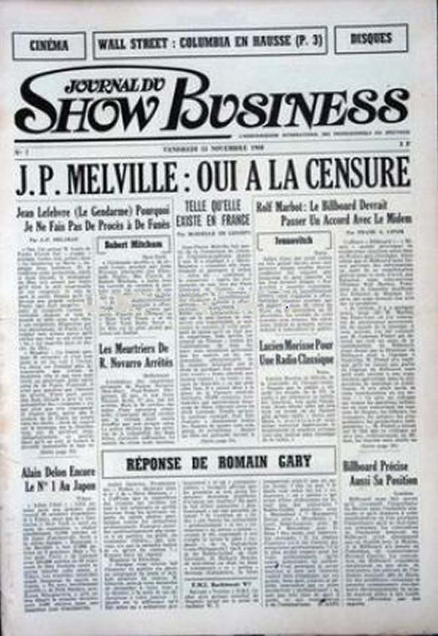 JOURNAL DU SHOW BUSINESS magazine side cover Issue 7 15 November 1968