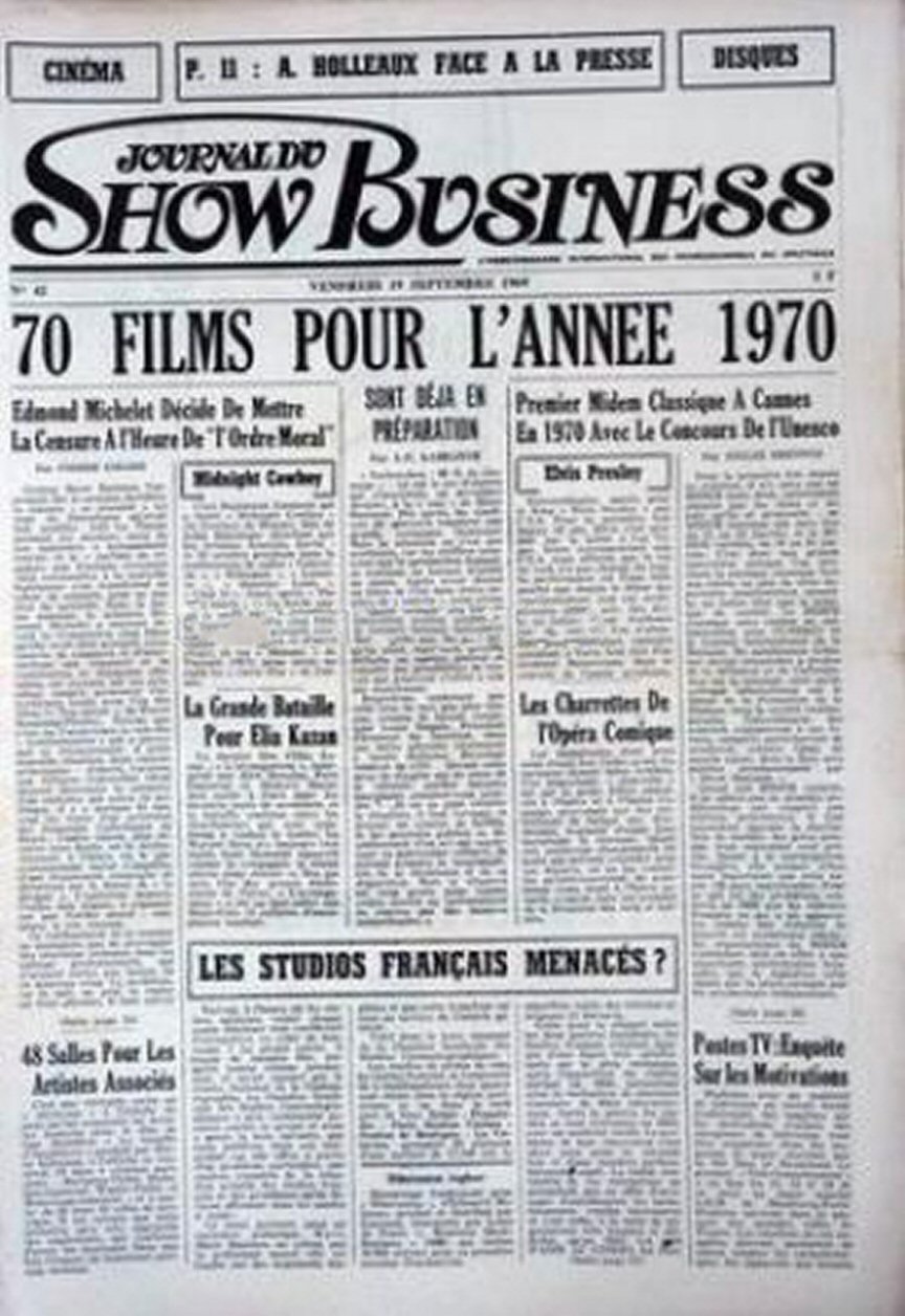 JOURNAL DU SHOW BUSINESS magazine side cover Issue 42 19 September 1969