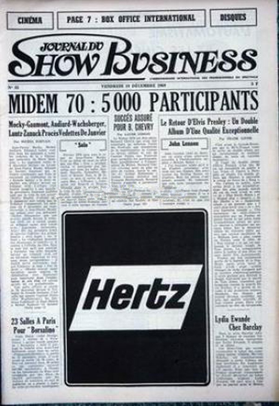 JOURNAL DU SHOW BUSINESS magazine side cover Issue 55 19 December 1969