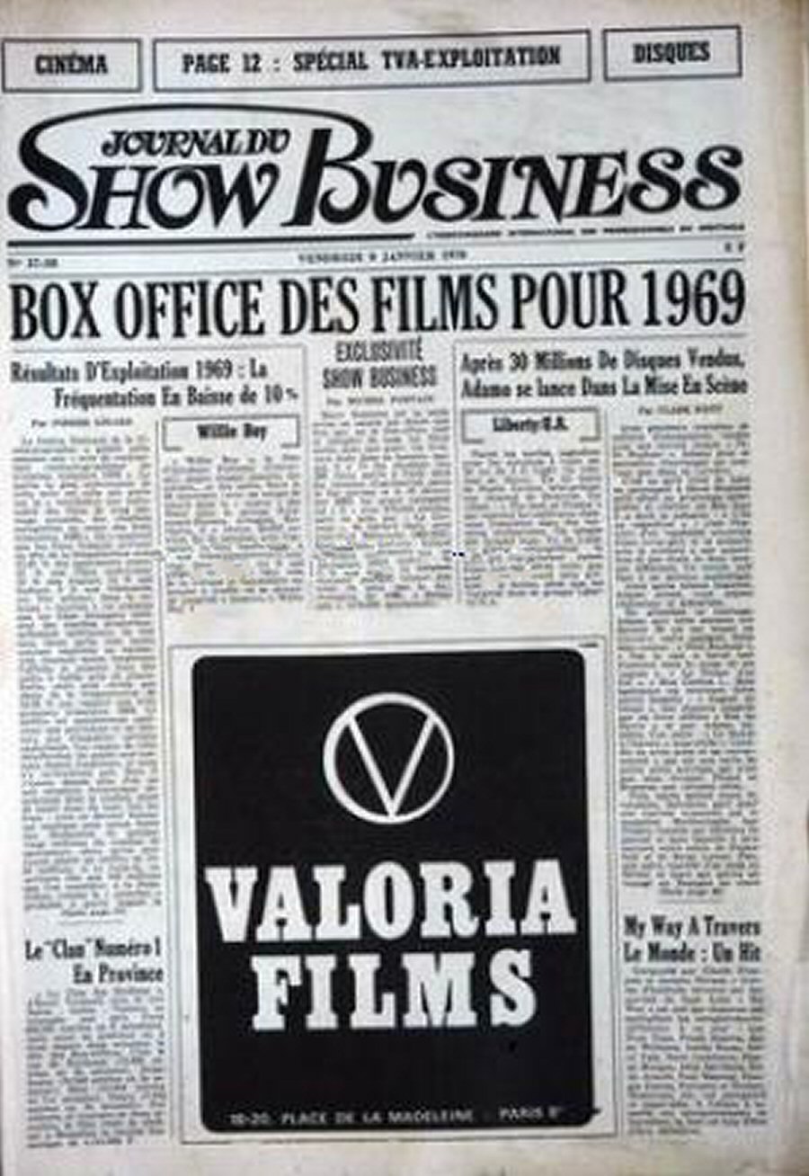 JOURNAL DU SHOW BUSINESS magazine side cover Issue 57 9 January 1970
