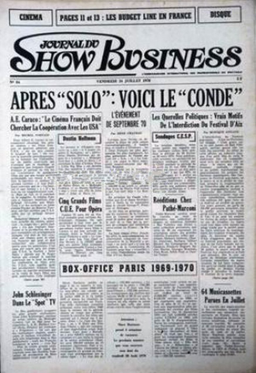 JOURNAL DU SHOW BUSINESS magazine side cover Issue 84 24 July 1970