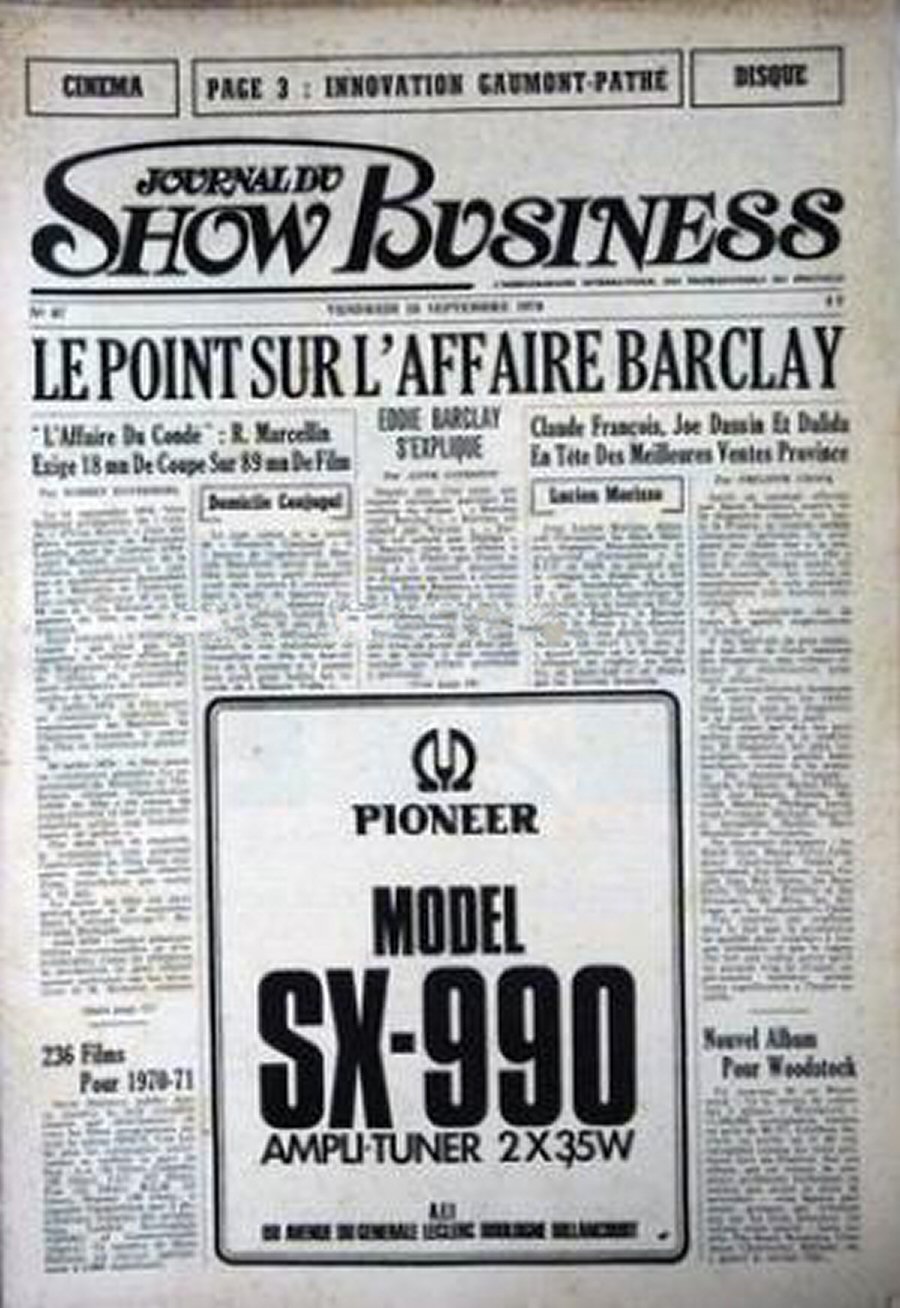 JOURNAL DU SHOW BUSINESS magazine side cover Issue 87 18 September 1970