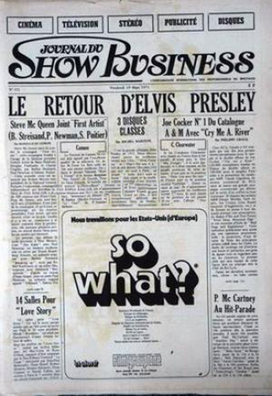 JOURNAL DU SHOW BUSINESS magazine side cover Issue 112 19 March 1971