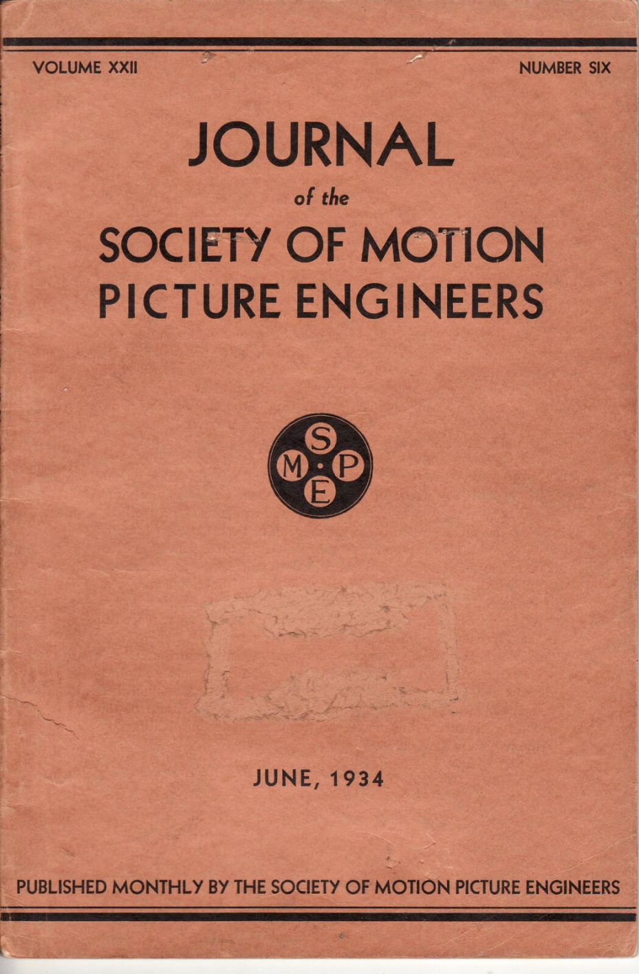 JOURNAL OF THE SOCIETY OF MOTION PICTURE ENGINEERS magazine side cover  June 1934