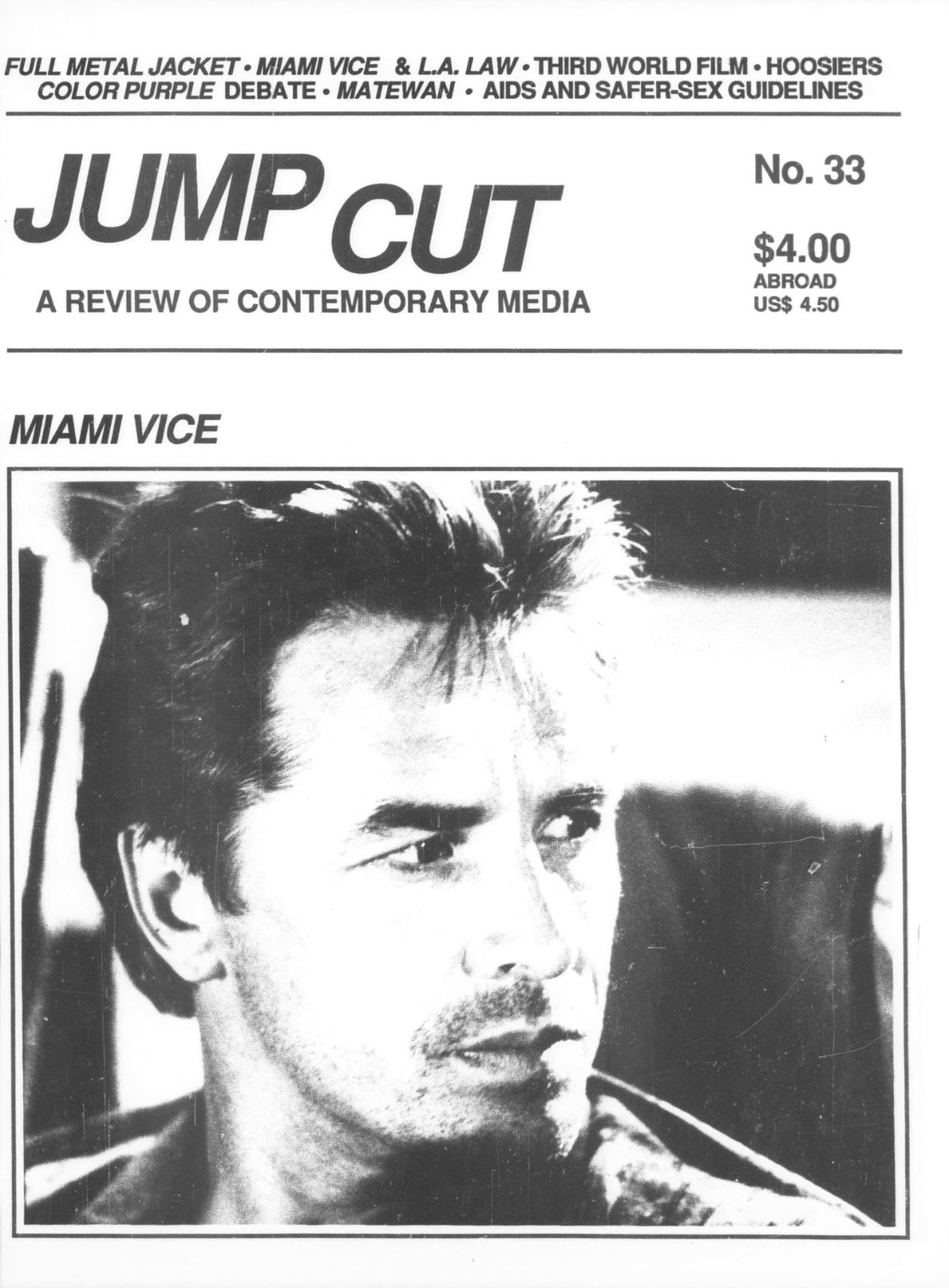 JUMP CUT magazine side cover Issue 33  February 1988