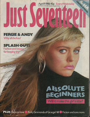 JUST SEVENTEEN magazine side cover 9 April 1986