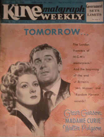 KINE WEEKLY magazine side cover 24 February 1944