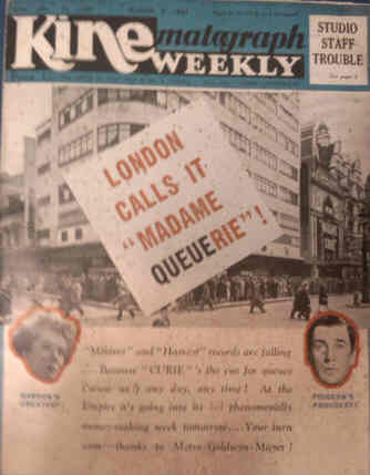 KINE WEEKLY magazine side cover 9 March 1944