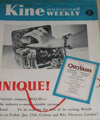 KINE WEEKLY magazine side cover 17 January 1952