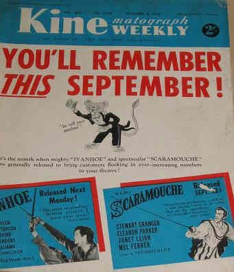KINE WEEKLY magazine side cover 4 September 1952