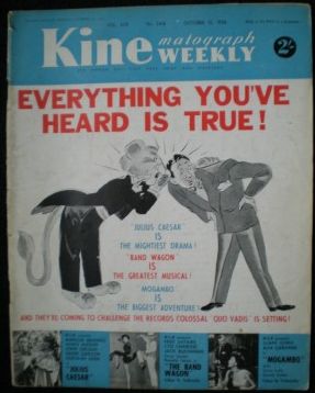 KINE WEEKLY magazine side cover 15 October 1953