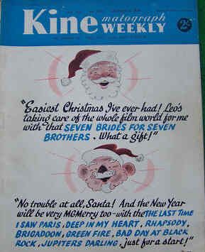 KINE WEEKLY magazine side cover 16 December 1954
