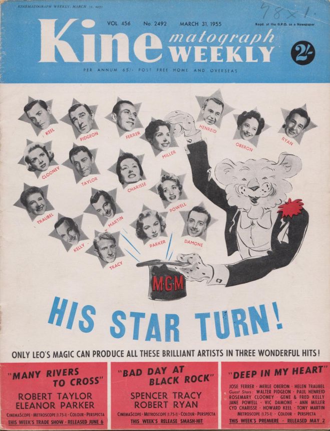 KINE WEEKLY magazine side cover 31 March 1955