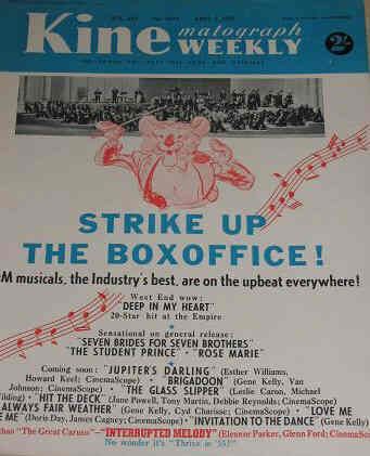 KINE WEEKLY magazine side cover 7 April 1955