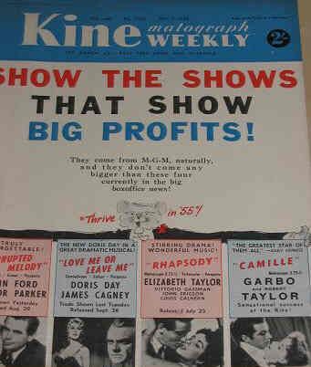 KINE WEEKLY magazine side cover 7 July 1955