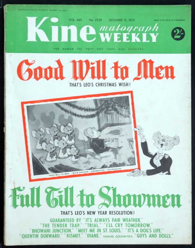 KINE WEEKLY magazine side cover 15 December 1955