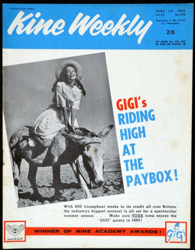 KINE WEEKLY magazine side cover 30 June 1960