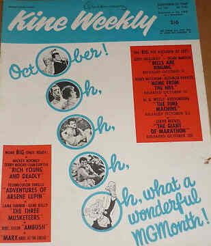 KINE WEEKLY magazine side cover 29 September 1960