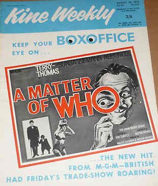KINE WEEKLY magazine side cover 10 August 1961