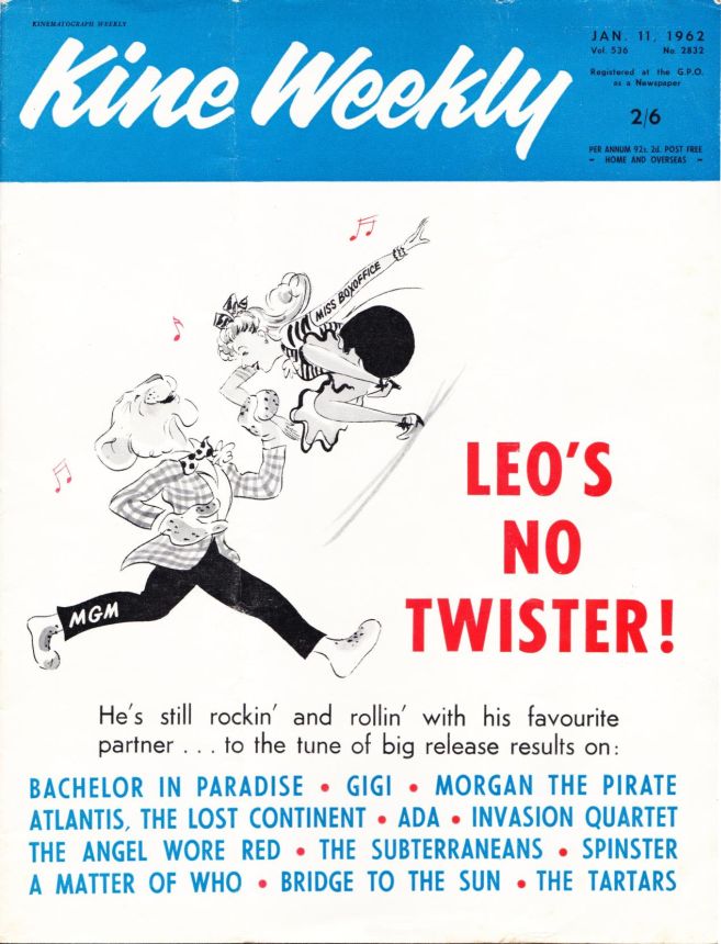 KINE WEEKLY magazine side cover 11 January 1962