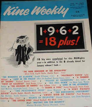 KINE WEEKLY magazine side cover 18 January 1962