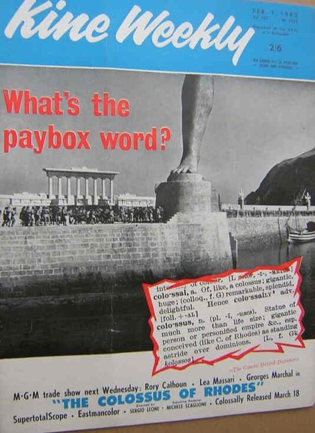 KINE WEEKLY magazine side cover 1 February 1962