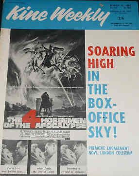 KINE WEEKLY magazine side cover 15 March 1962