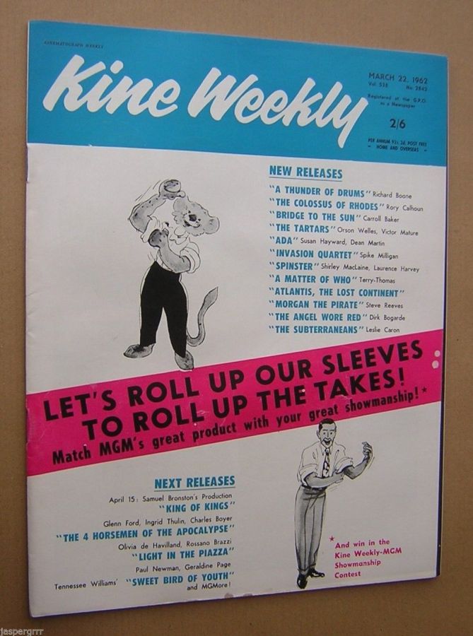 KINE WEEKLY magazine side cover 22 March 1962