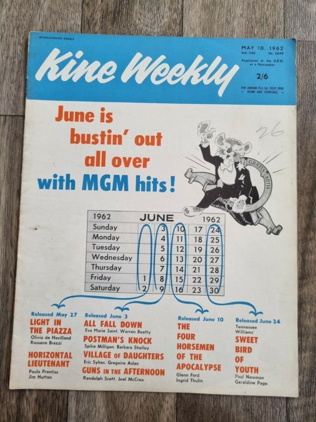 KINE WEEKLY magazine side cover 10 May 1962