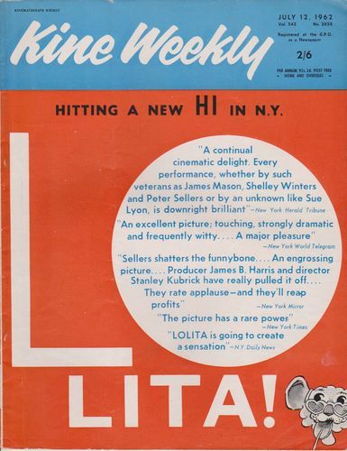 KINE WEEKLY magazine side cover 12 July 1962